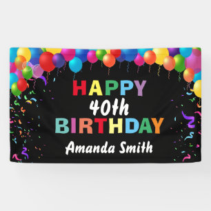 Happy 40th Birthday Colourful Balloons Confetti Banner