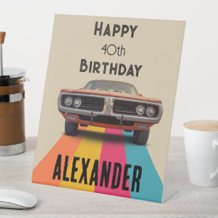 Happy 40th Birthday Customizable Vintage Retro Pedestal Sign