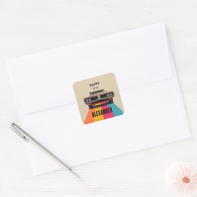 Happy 40th Birthday Customizable Vintage Retro Square Sticker (Envelope)