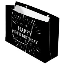 Happy 40th Birthday Fireworks Black White Grey