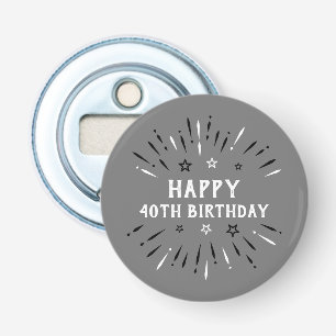 Happy 40th Birthday Fireworks Grey Black White Bottle Opener