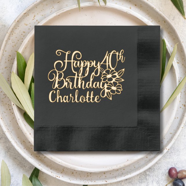 Happy 40th Birthday Forty Fortieth Personalized Foil Napkins (Creator Uploaded)