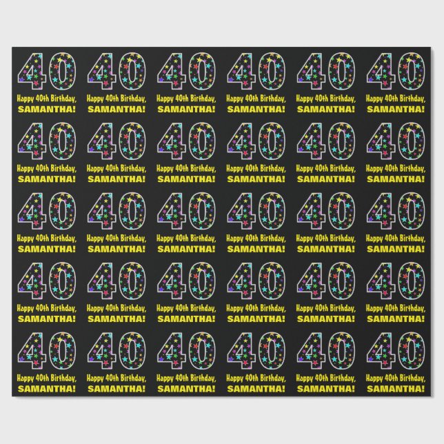 Happy 40th Birthday, Fun Colourful Stars Pattern 4 Wrapping Paper (Flat)