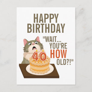 Happy 40th Birthday Funny Cat Humor Retro Joke Postcard