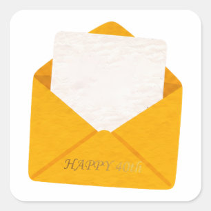 Happy 40th Birthday Gold Envelope Blank Note Square Sticker