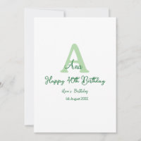 Happy 40th birthday green add name monogram modern