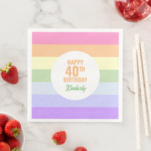 Happy 40th Birthday in Rainbow Stripes Napkin