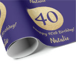 Happy 40th Birthday Navy Blue and Gold Glitter Wrapping Paper<br><div class="desc">Happy 40th Birthday Navy Blue and Gold Glitter Wrapping Paper with personalized name. For further customization,  please click the "Customize it" button and use our design tool to modify this template.</div>