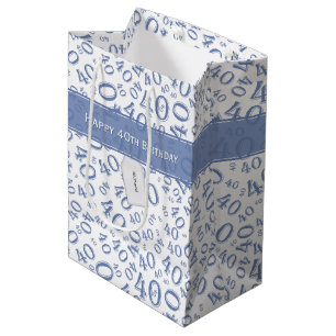 Happy 40th Birthday Number Pattern Blue/White (M) Medium Gift Bag