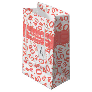 Happy 40th Birthday Number Pattern Coral/White 40 Small Gift Bag