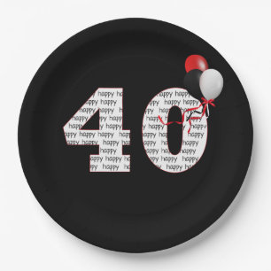 Happy 40th Birthday On Black Paper Plate