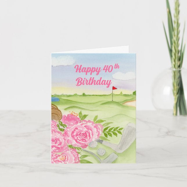 Happy 40th Birthday Peonies On Golf Course Card (Front)