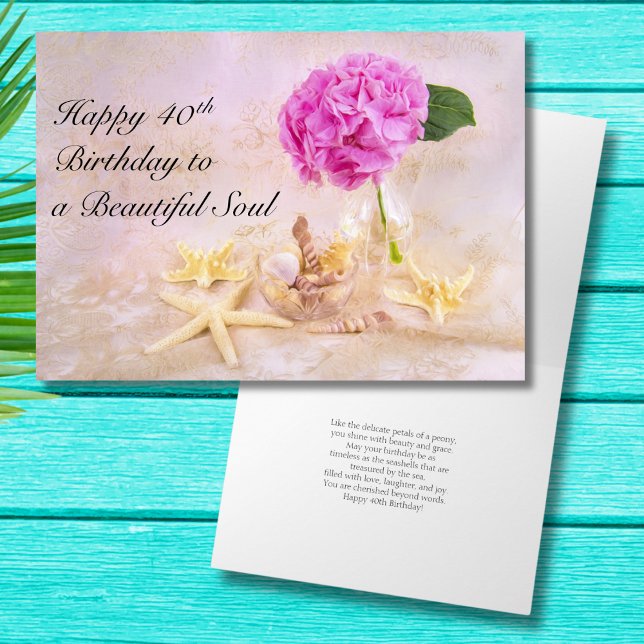 Happy 40th Birthday Peony with Seashells Card (Creator Uploaded)
