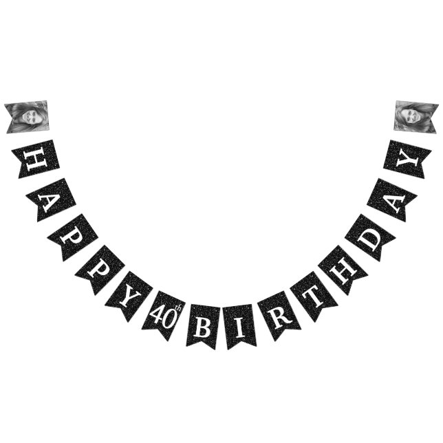 Happy 40th Birthday Photo Black Glitter Bunting Flags (All)
