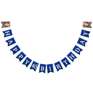 Happy 40th Birthday Photo Blue Glitter Bunting Flags