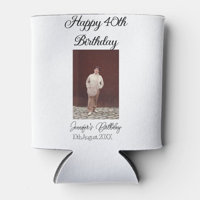 Happy 40th birthday photo modern simple minimal  can cooler (Front)