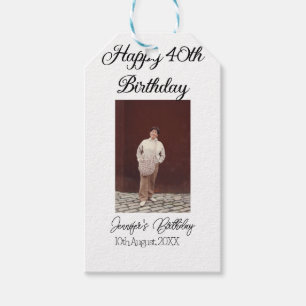 Happy 40th birthday photo modern simple minimal gift tags