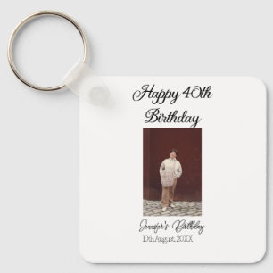 Happy 40th birthday photo modern simple minimal keychain