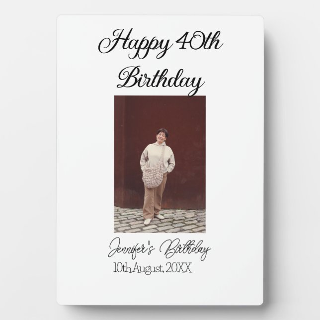 Happy 40th birthday photo modern simple minimal  plaque (Front)
