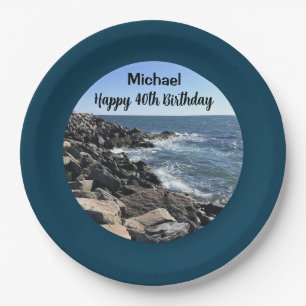 Happy 40th Birthday Photo of Ocean Deep Blue Paper Plate