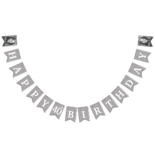 Happy 40th Birthday Photo Silver Glitter Bunting Flags