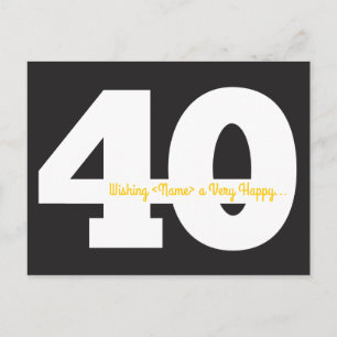 Happy 40th Birthday Postcards - Black and Yellow