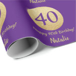 Happy 40th Birthday Purple and Gold Glitter Wrapping Paper<br><div class="desc">Happy 40th Birthday Purple and Gold Glitter Wrapping Paper with personalized name. For further customization,  please click the "Customize it" button and use our design tool to modify this template.</div>