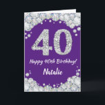 Happy 40th Birthday Purple and Silver Glitter Card<br><div class="desc">Happy 40th Birthday Purple and Silver Glitter Card with personalized name. For further customization,  please click the "Customize it" button and use our design tool to modify this template.</div>