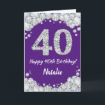 Happy 40th Birthday Purple and Silver Glitter Card<br><div class="desc">Happy 40th Birthday Purple and Silver Glitter Card with personalized name. For further customization,  please click the "Customize it" button and use our design tool to modify this template.</div>