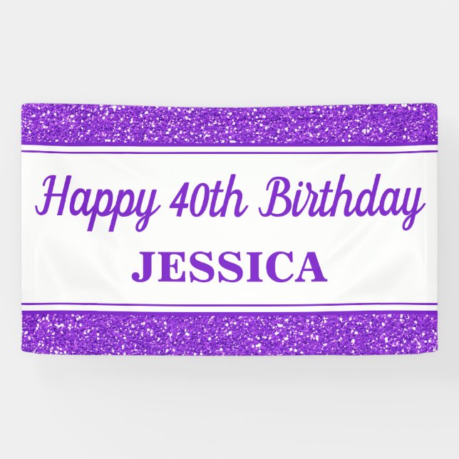 Happy 40th Birthday Purple Glitter Banner (Horizontal)