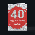 Happy 40th Birthday Red and Silver Glitter Card<br><div class="desc">Happy 40th Birthday Red and Silver Glitter Card with personalized name. For further customization,  please click the "Customize it" button and use our design tool to modify this template.</div>