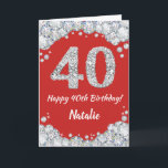 Happy 40th Birthday Red and Silver Glitter Card<br><div class="desc">Happy 40th Birthday Red and Silver Glitter Card with personalized name. For further customization,  please click the "Customize it" button and use our design tool to modify this template.</div>