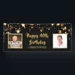 Happy 40th Birthday Then & Now Photos Stars Banner<br><div class="desc">Honour and celebrate the one who's turning 40 and welcome party guests with this black and gold star themed banner sign featuring THEN and NOW photos and a brush script font. PHOTO TIP: For fastest/best results, choose a photo with the subject in the middle and/or pre-crop it to a square...</div>