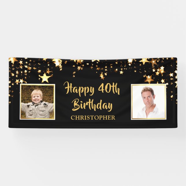 Happy 40th Birthday Then & Now Photos Stars Banner (Horizontal)