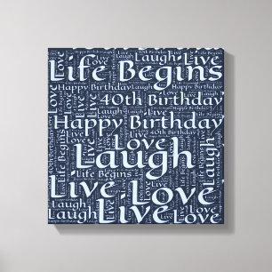 Happy 40th Birthday Word Art Graphic Canvas Print