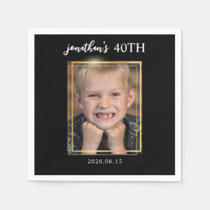 Happy 40th Black and Gold Birthday Party Custom Napkin