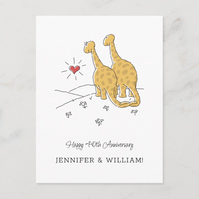 Happy 40th Wedding Anniversary Cute Dinosaurs Card (Front)