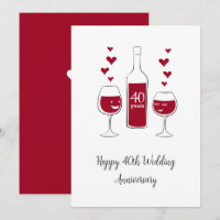 Happy 40th Wedding Anniversary Red Wine Heart Card