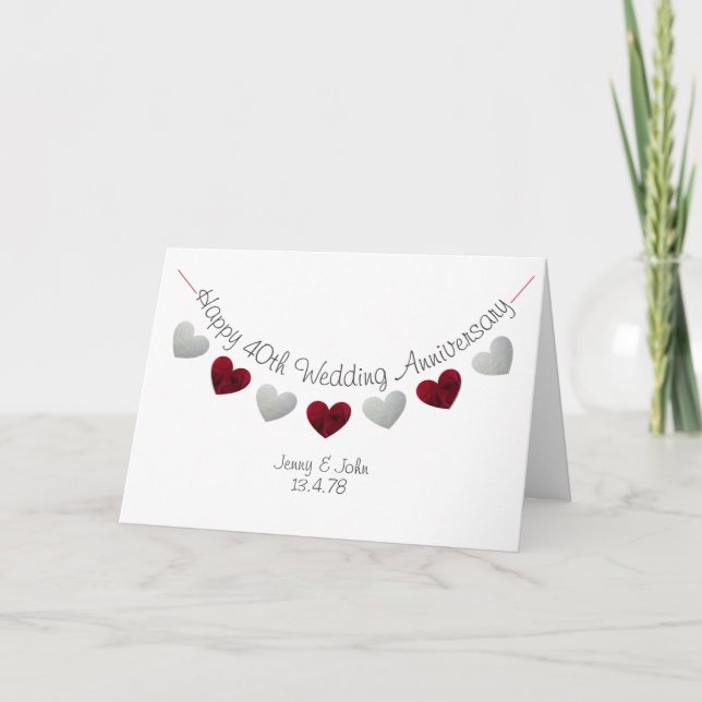 Happy 40th Wedding Anniversary Ruby rose hearts Card (Front)