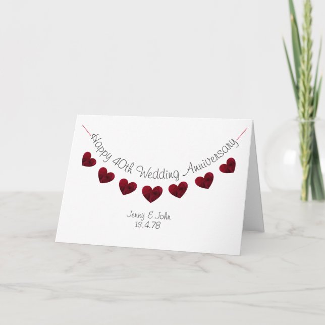 Happy 40th Wedding Anniversary Ruby rose hearts Card (Front)
