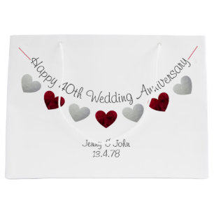 Happy 40th Wedding Anniversary ruby rose hearts Large Gift Bag