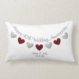 Happy 40th Wedding Anniversary Ruby rose hearts Lumbar Pillow