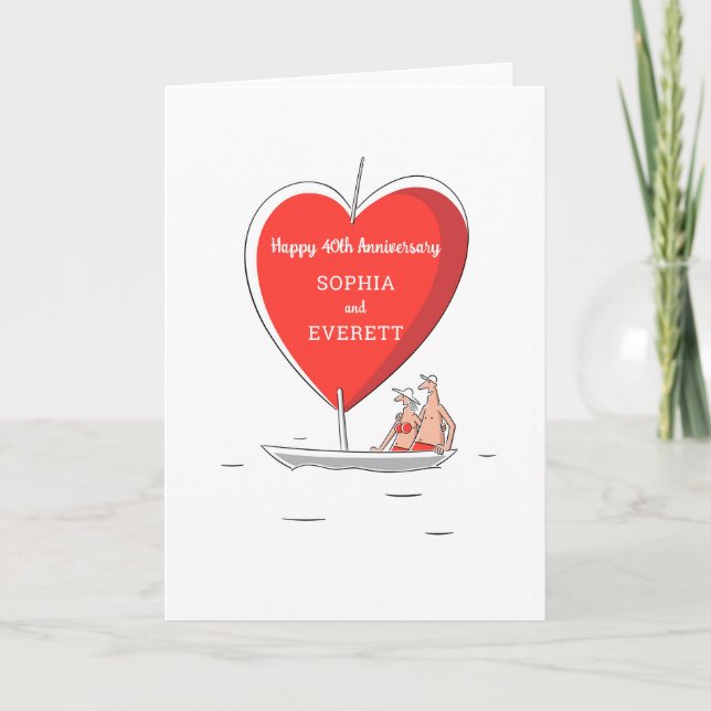 Happy 40th Wedding Anniversary Sailboat Heart Card (Front)