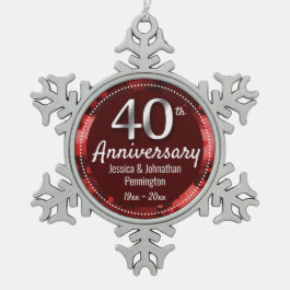 Happy 40th Wedding Anniversary Snowflake Pewter Christmas Ornament