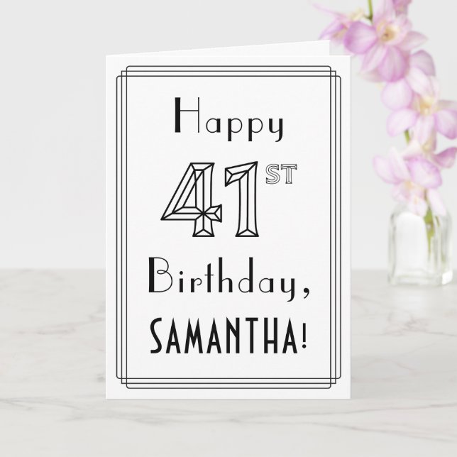 Happy 41st Birthday, Art Deco Style w/ Custom Name Card (Orchid)