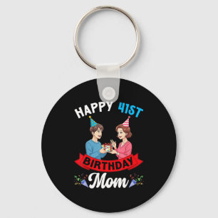 Happy 41st Birthday Mom Party With Son And Celebra Keychain