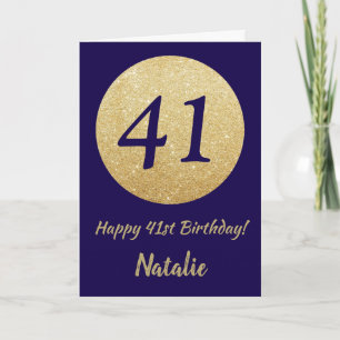 Happy 41st Birthday Navy Blue and Gold Glitter Card
