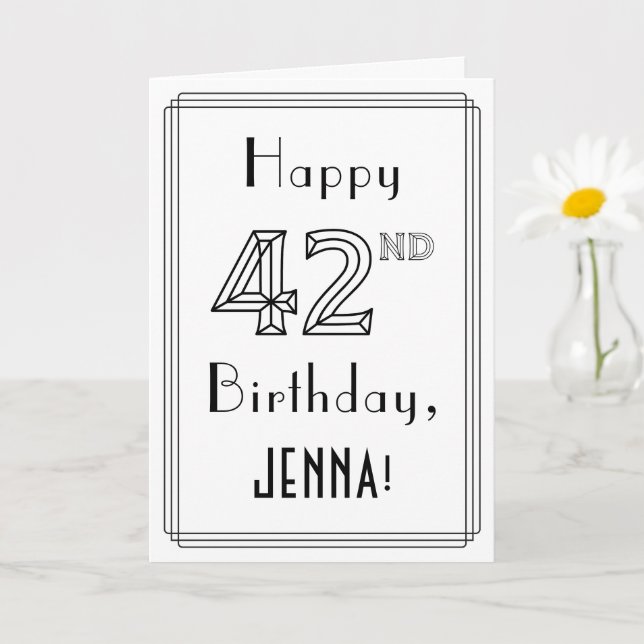 Happy 42nd Birthday, Art Deco Style w/ Custom Name Card (Small Plant)