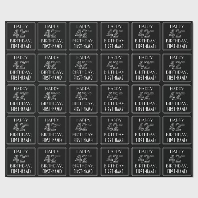 HAPPY 42ND BIRTHDAY; Art Deco Style w/ Custom Name Wrapping Paper (Seam)