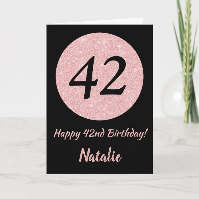 Happy 42nd Birthday Black and Rose Pink Gold Card (Front)